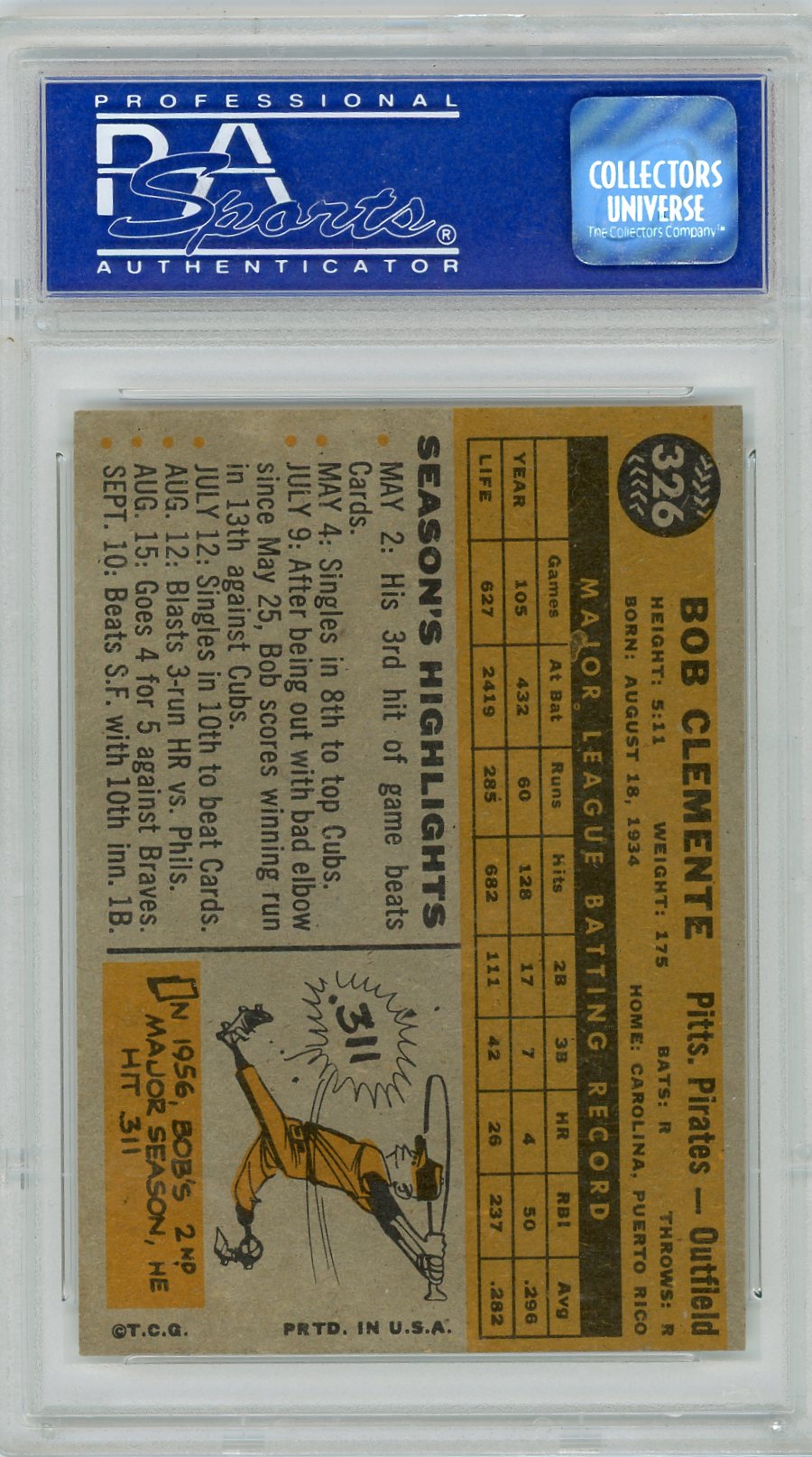 1960 Topps Bob Clemente #326 PSA 8