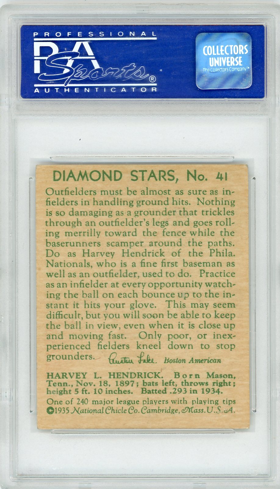 1935 Diamond Stars Harvey Hendrick #41 PSA 6