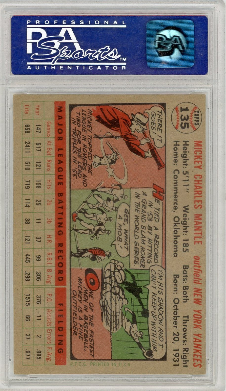 1956 Topps Mickey Mantle #135 Gray Back PSA 7