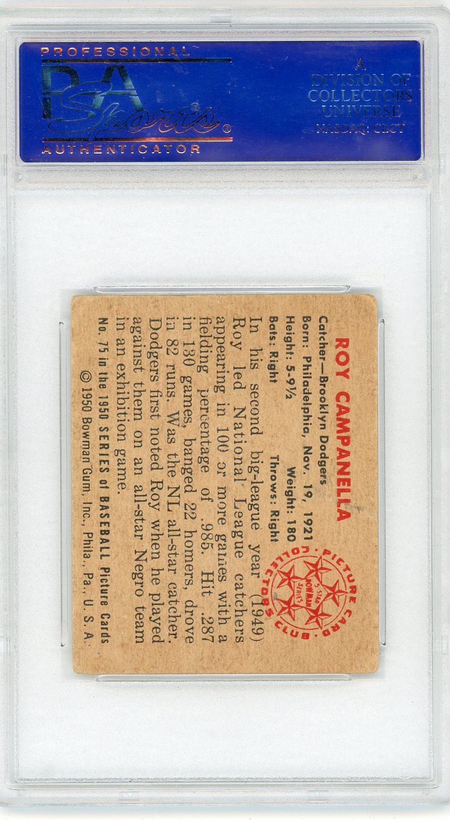 1950 Bowman Roy Campanella #75 PSA 3