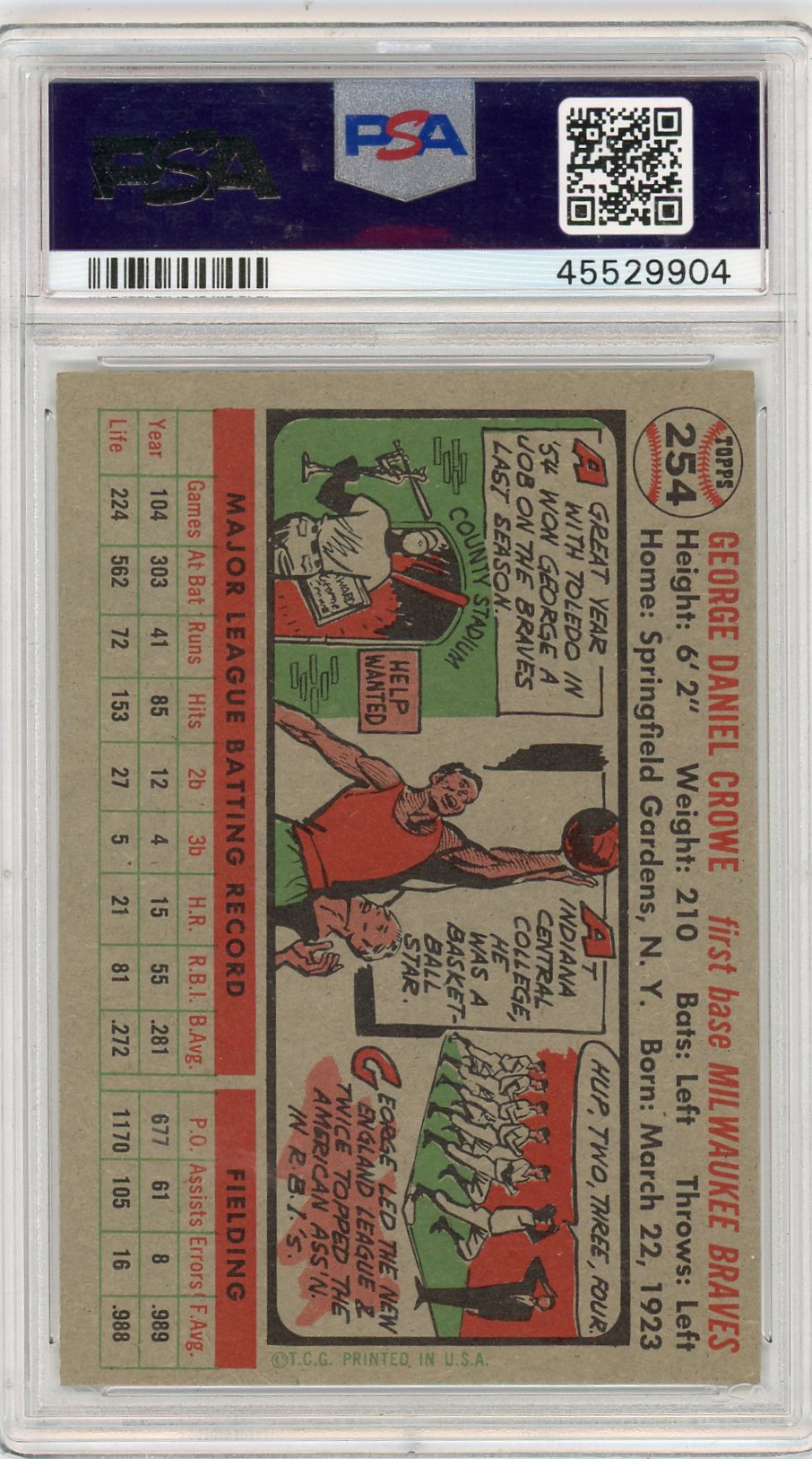 1956 Topps George Crowe #254 PSA 7