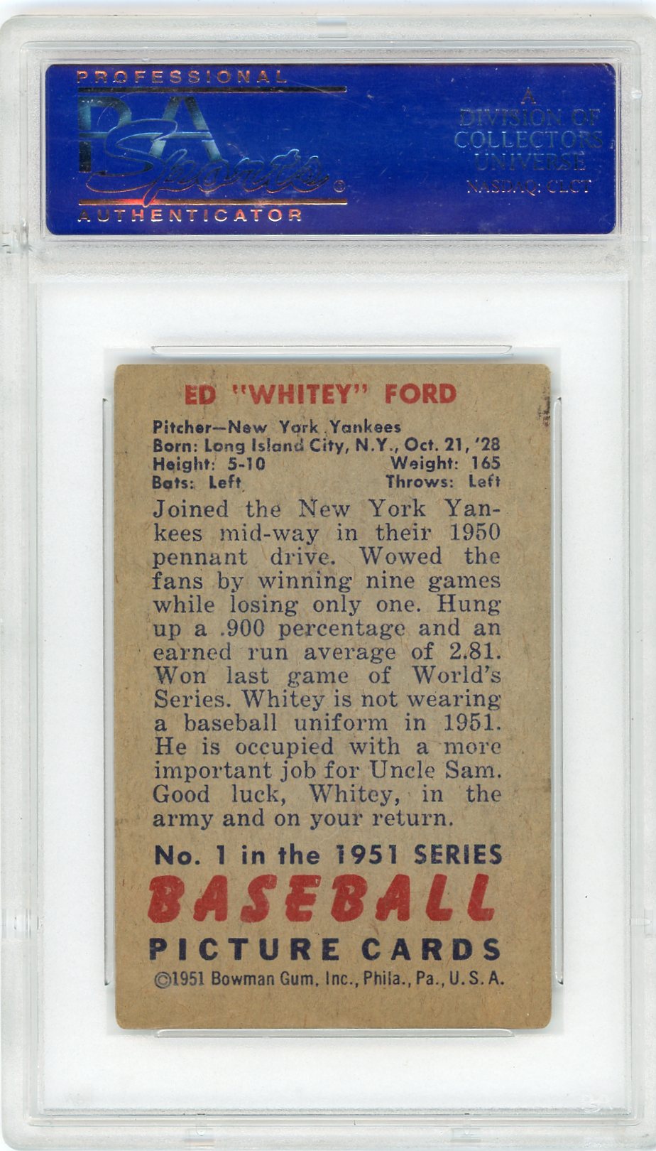 1951 Bowman Whitey Ford #1 PSA 3