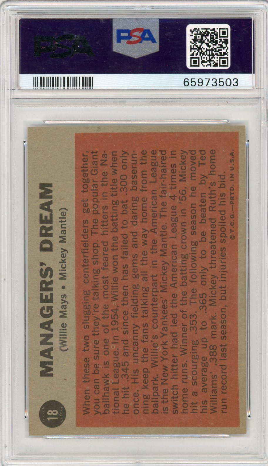 1962 Topps Managers' Dream #18 M. Mantle W. Mays PSA 6