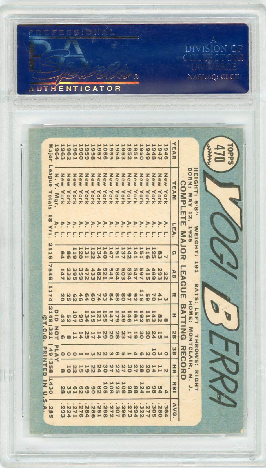 1965 Topps Yogi Berra #470 PSA 6