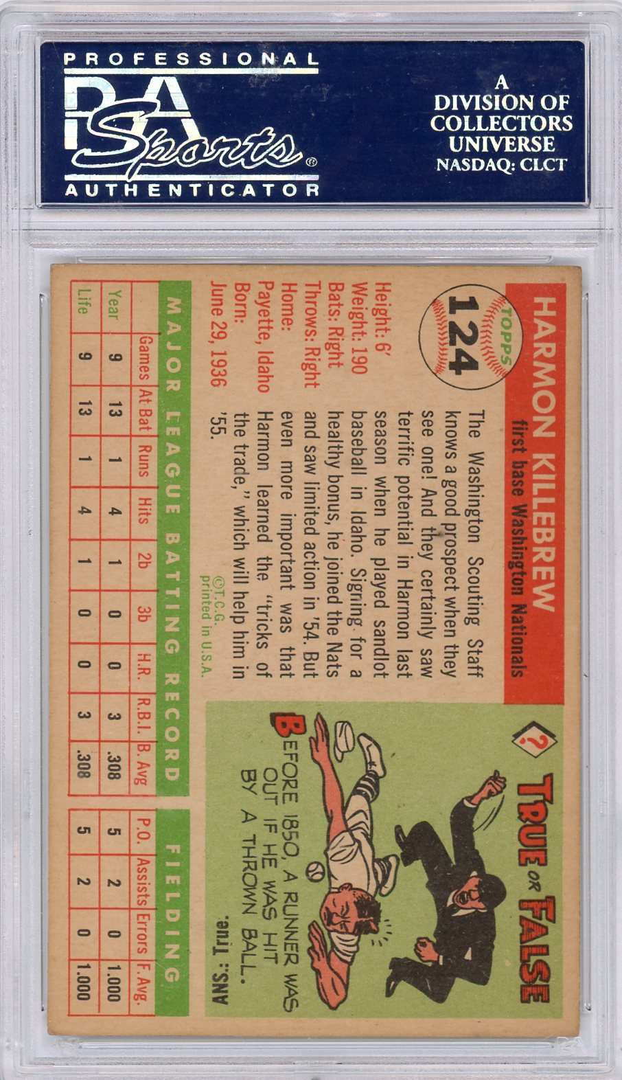 1955 Topps Harmon Killebrew #124 PSA 4