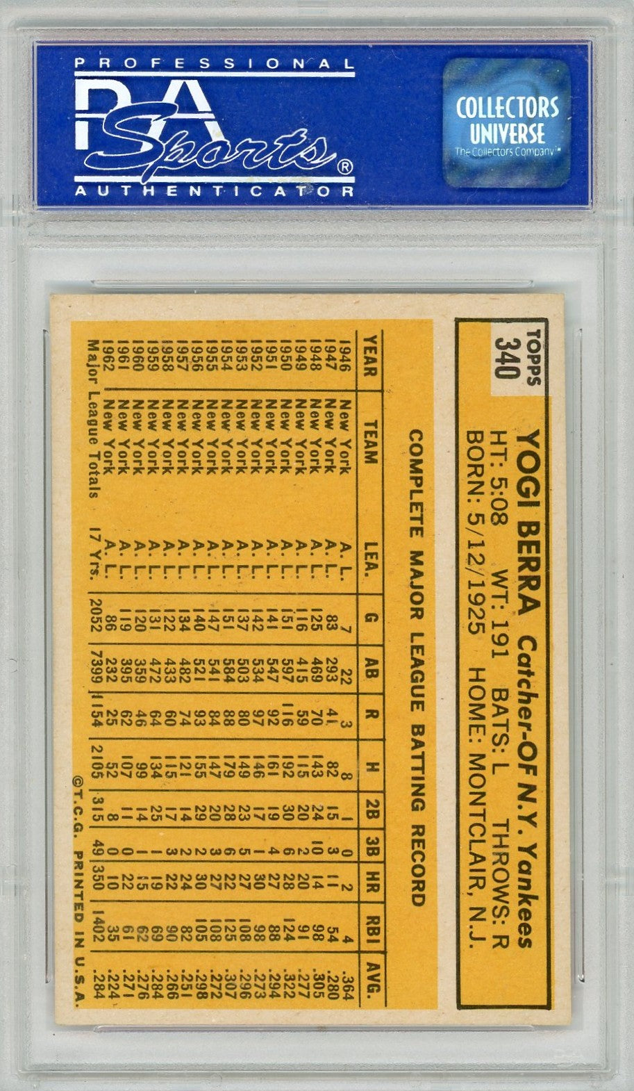1963 Topps Yogi Berra #340 PSA 6