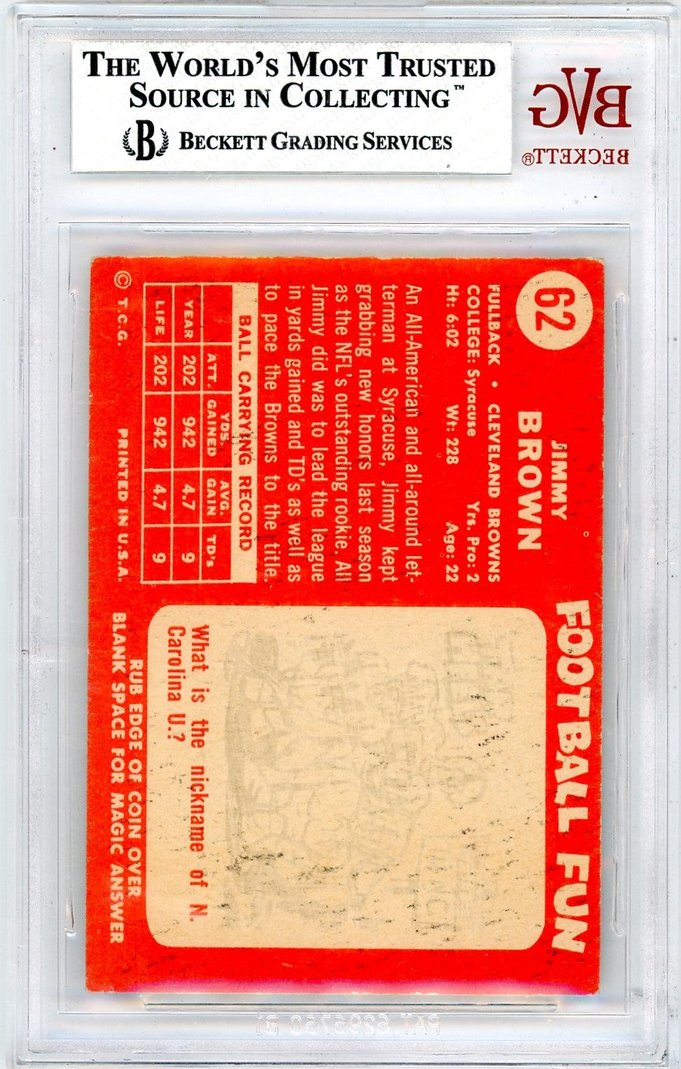 1958 Topps Jim Brown #62 BVG 5 Rookie