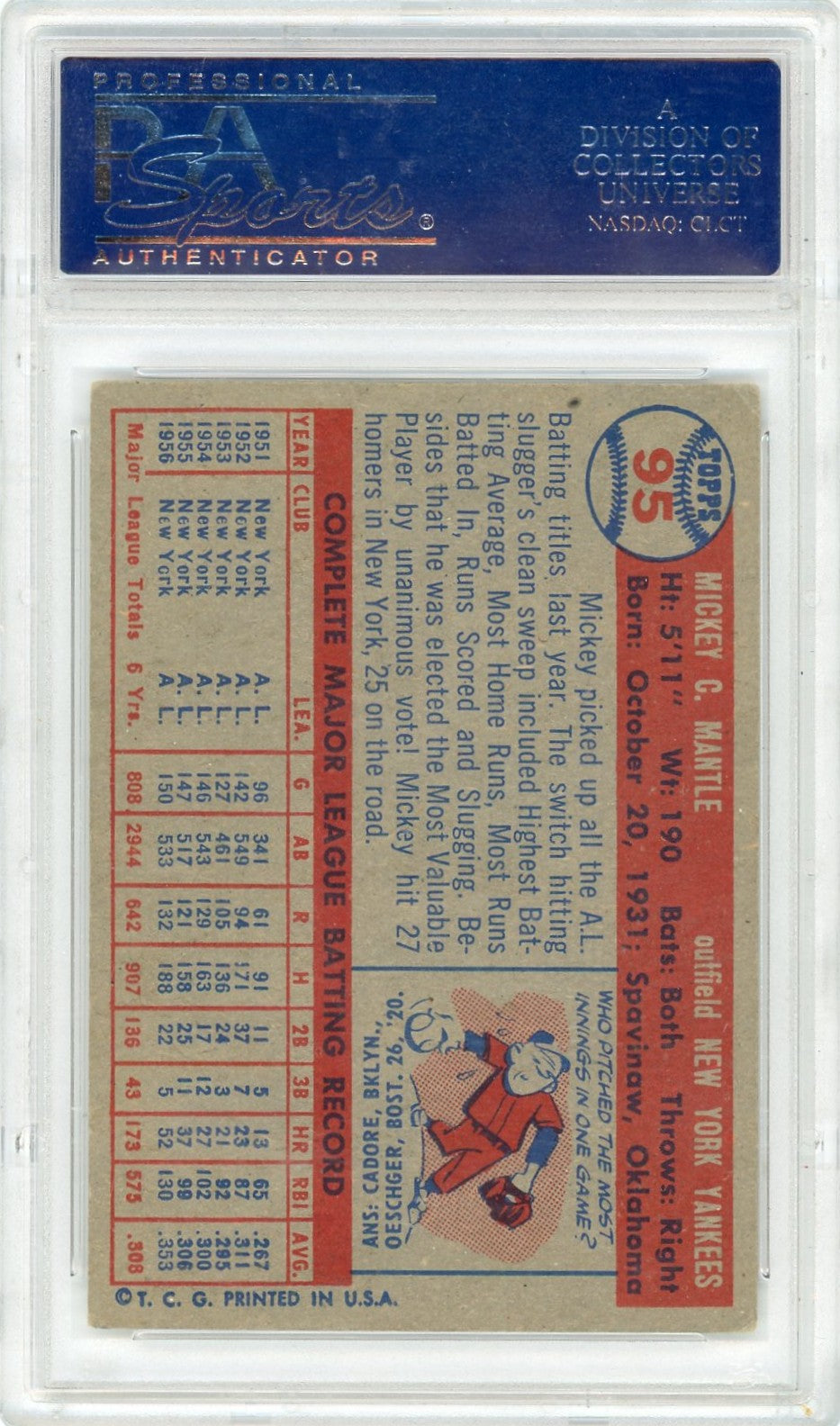 1957 Topps Mickey Mantle #95 PSA 4