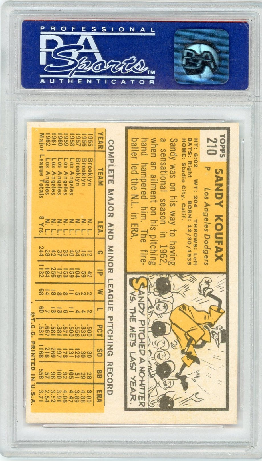 1963 Topps Sandy Koufax #210 PSA 8