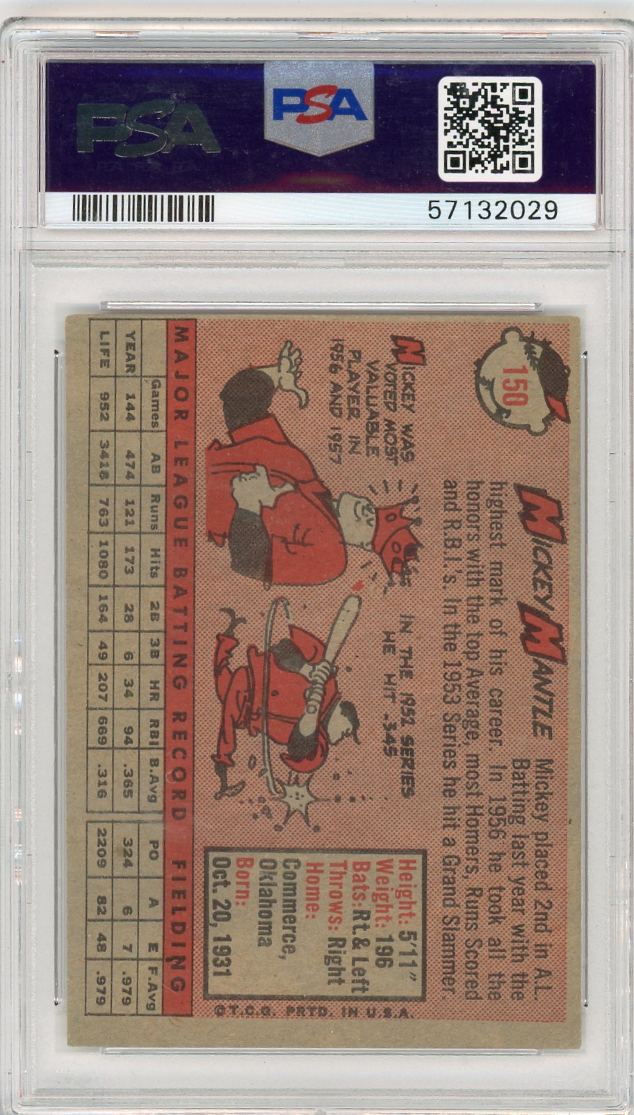 1958 Topps Mickey Mantle #150 PSA 4