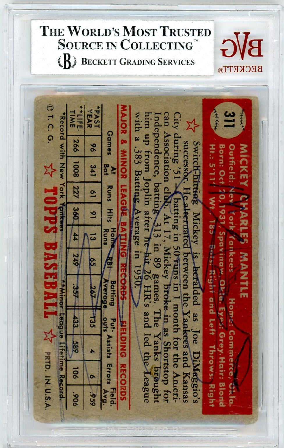 1952 Topps Mickey Mantle DP #311 BVG 2
