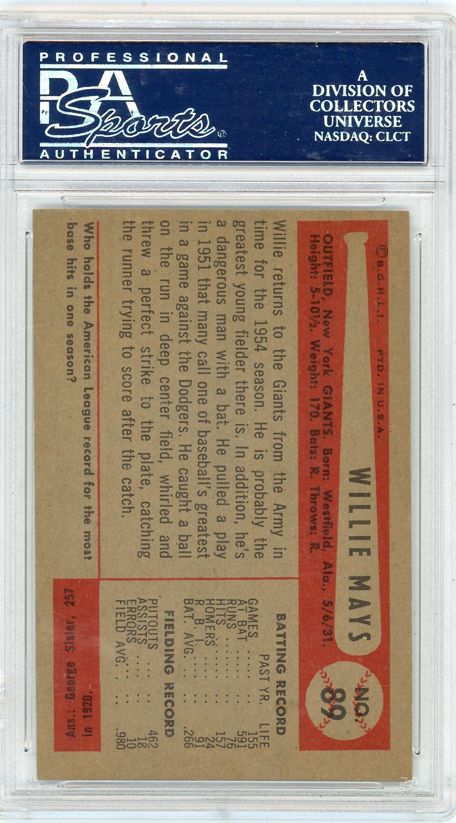 1954 Bowman Willie Mays #89 PSA 4