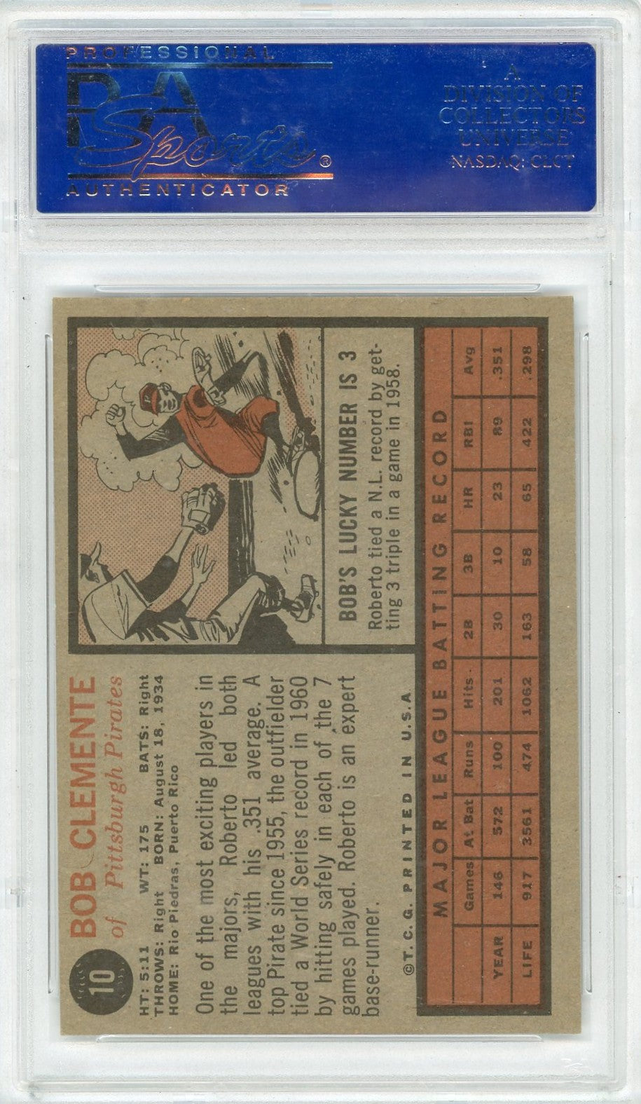 1962 Topps Bob Clemente #10 PSA 7