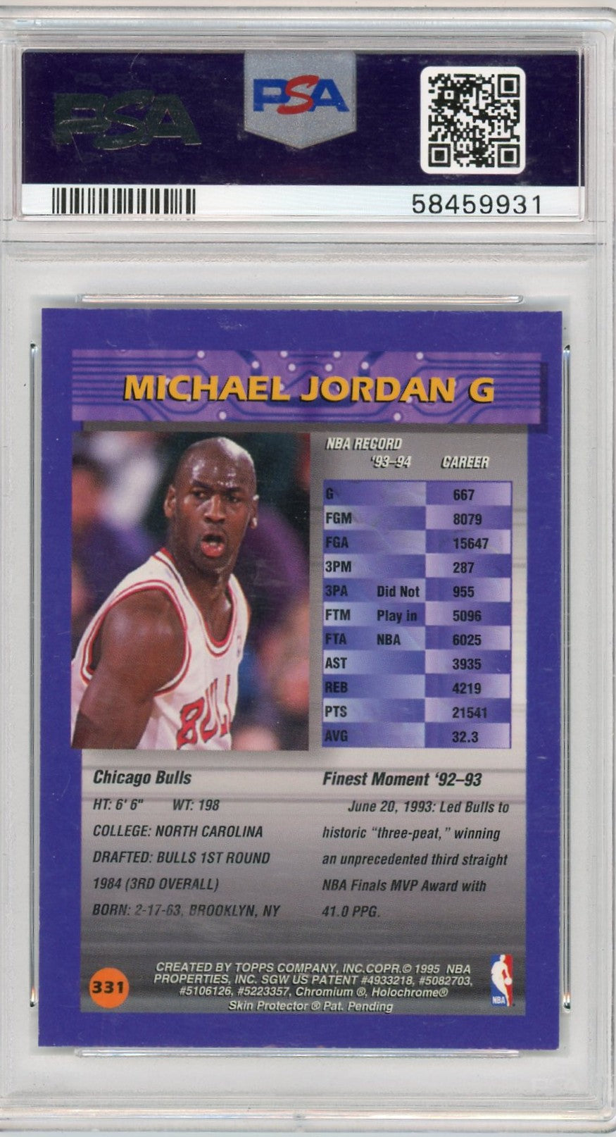 1994 Finest Michael Jordan #331 W Coating PSA 9