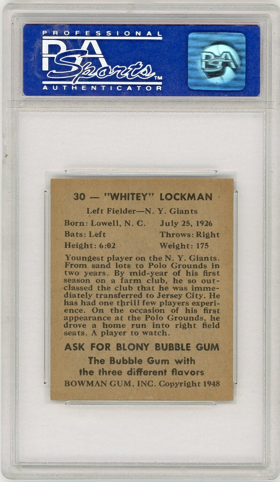 1948 Bowman Whitey Lockman #30 PSA 8