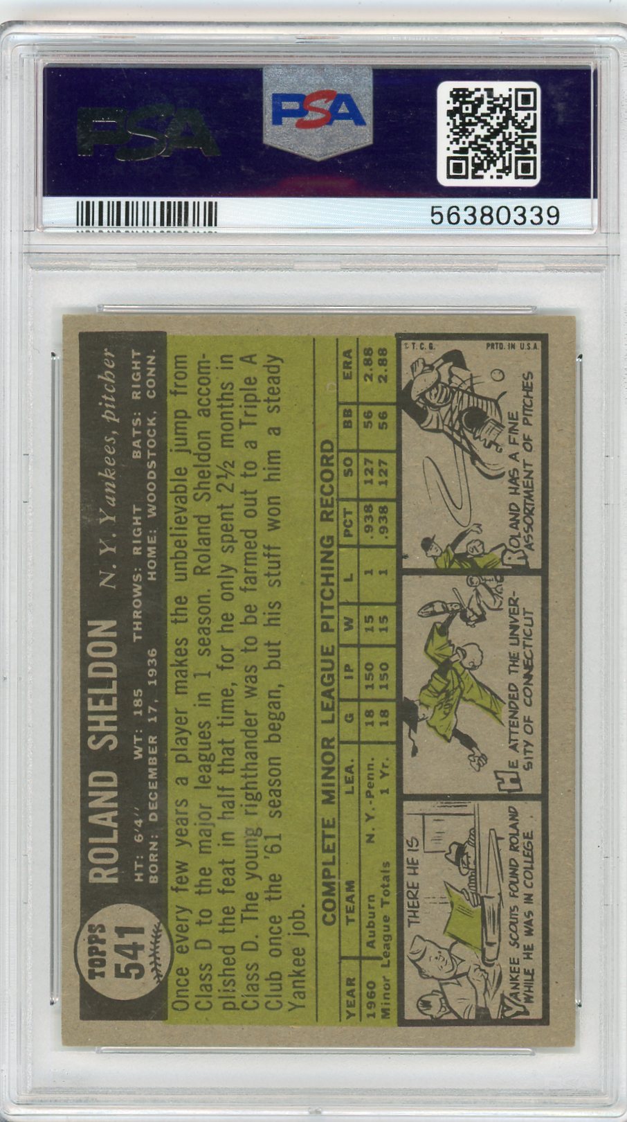 1961 Topps Roland Sheldon #541 PSA 7