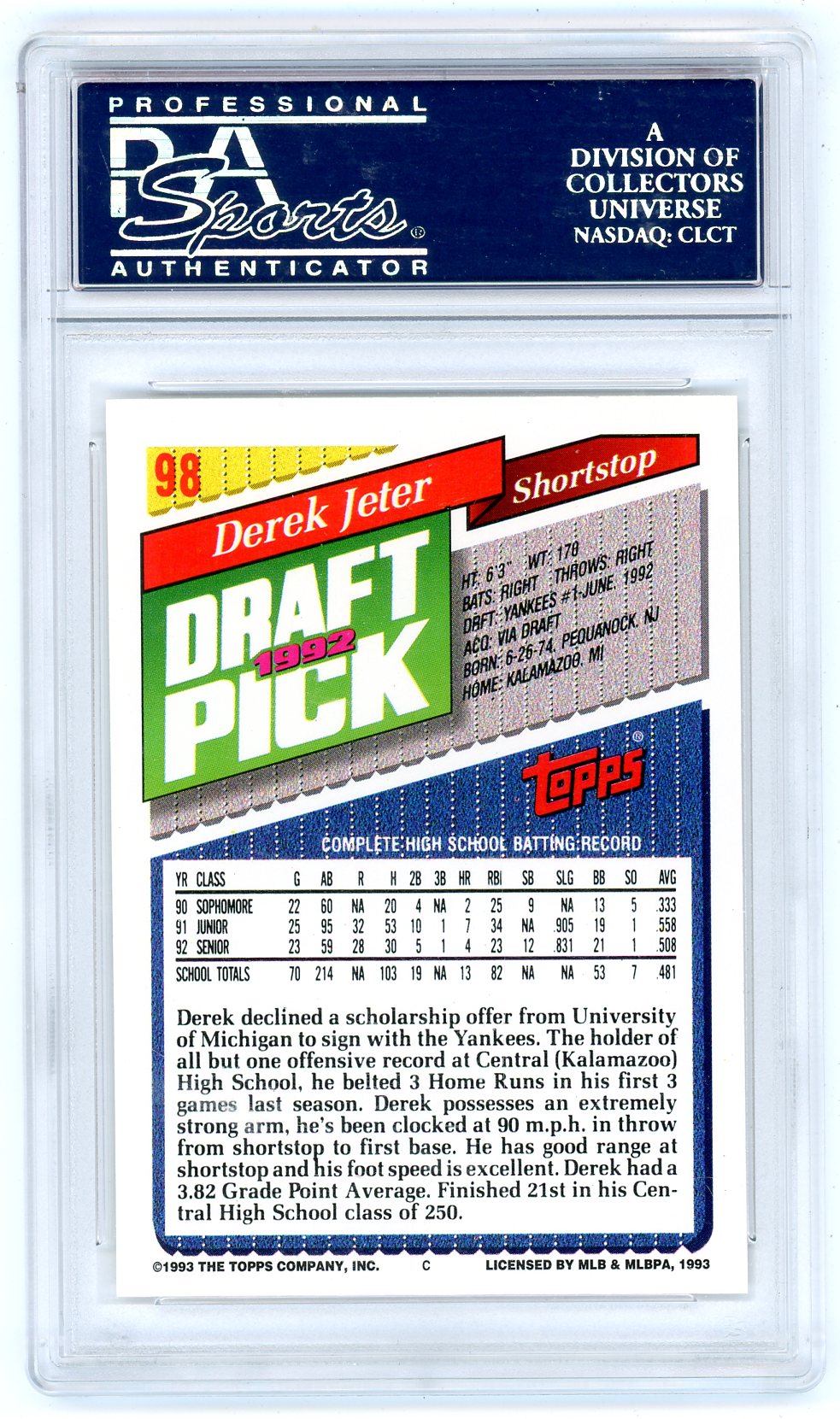 1993 Topps Derek Jeter #98 PSA 9