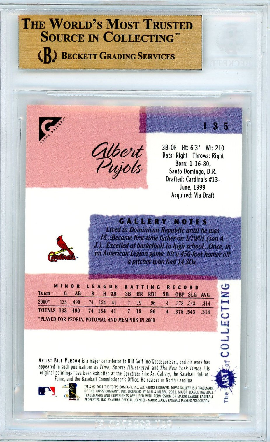 2001 Topps Gallery Albert Pujols #135 BGS 9.5 Rookie