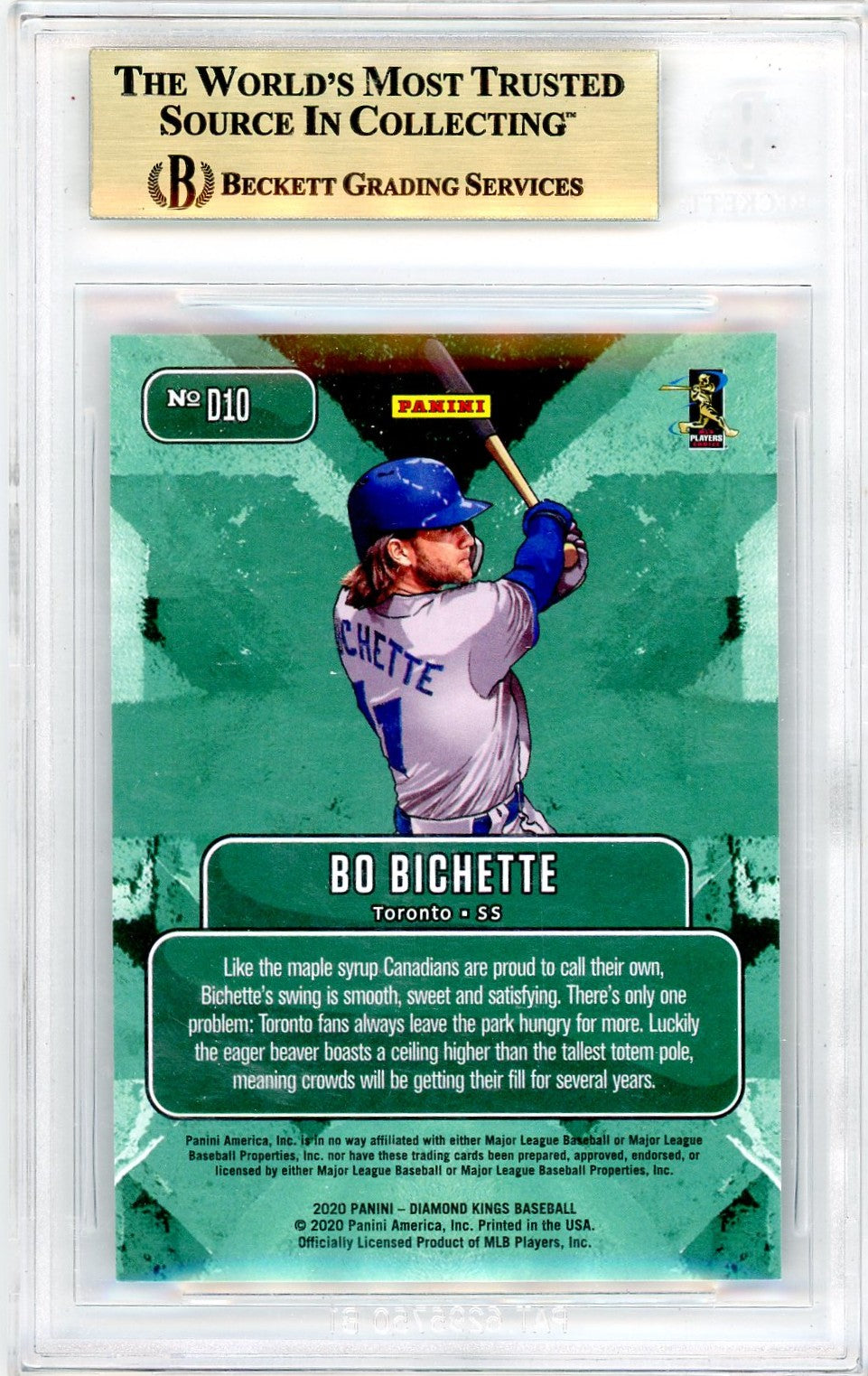 2020 Diamond Kings Downtown Bo Bichette #D10 BGS 9.5