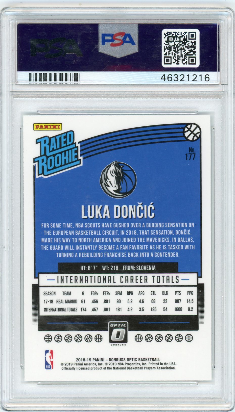 2018 Panini Donruss Optic Luka Doncic #177 PSA 10