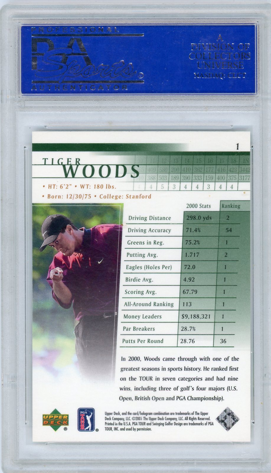 2001 Upper Deck Golf Tiger Woods #1 PSA 10