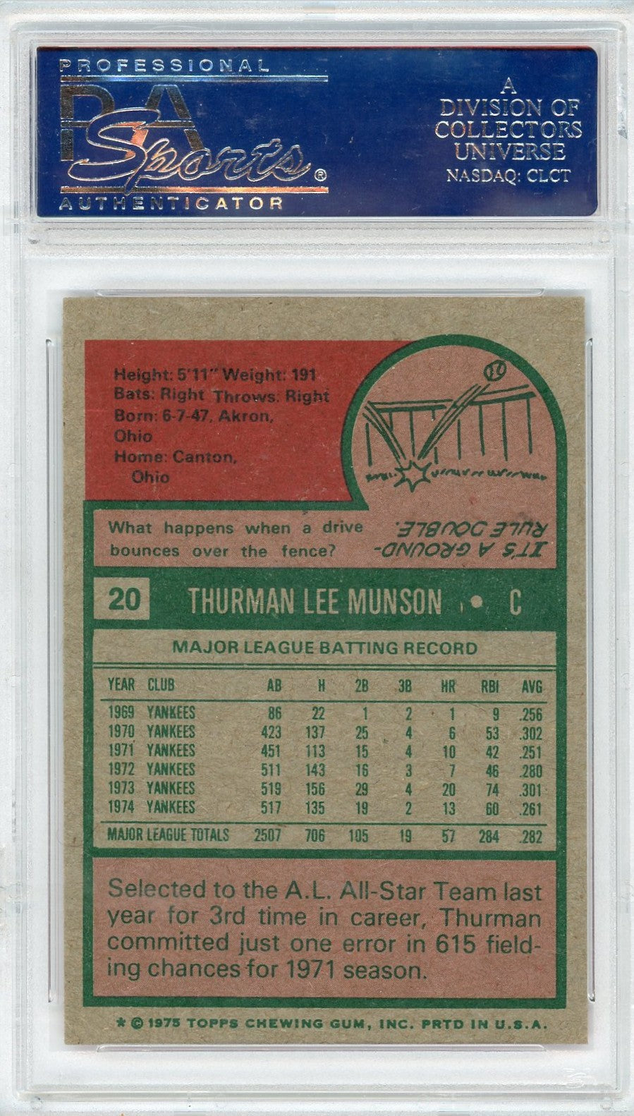 1975 Topps Thurman Munson #20 PSA 8