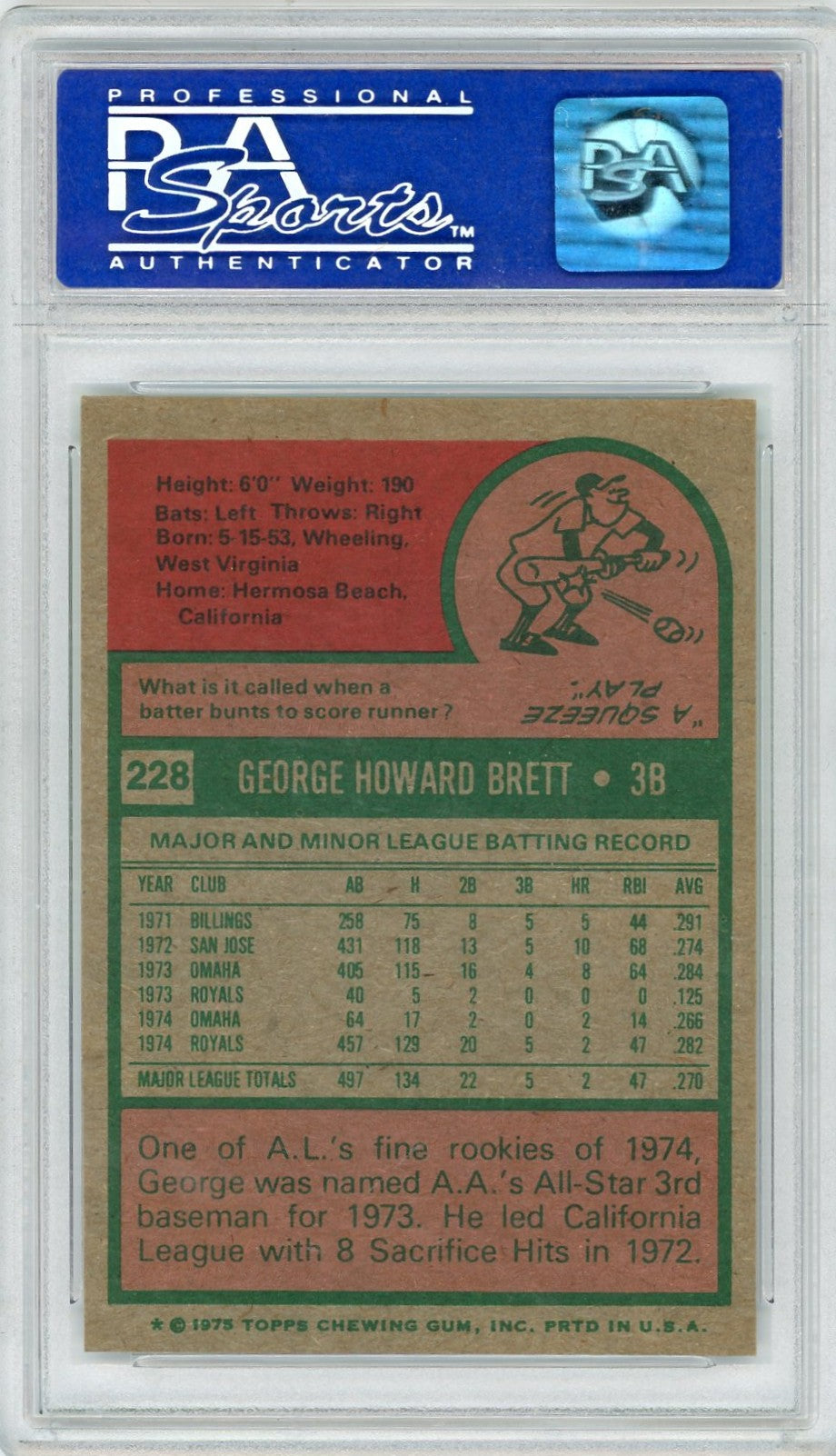 1975 Topps George Brett #228 PSA 7