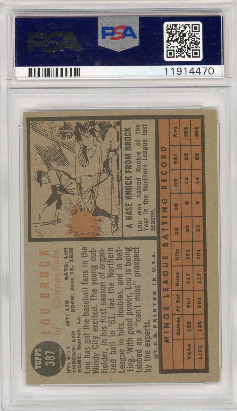 1962 Topps Lou Brock #387 Star Rookie PSA 7