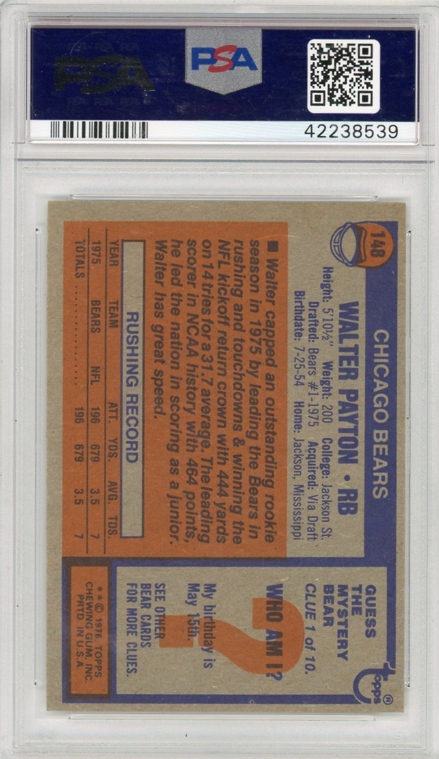 1976 Topps Walter Payton #148 PSA 8
