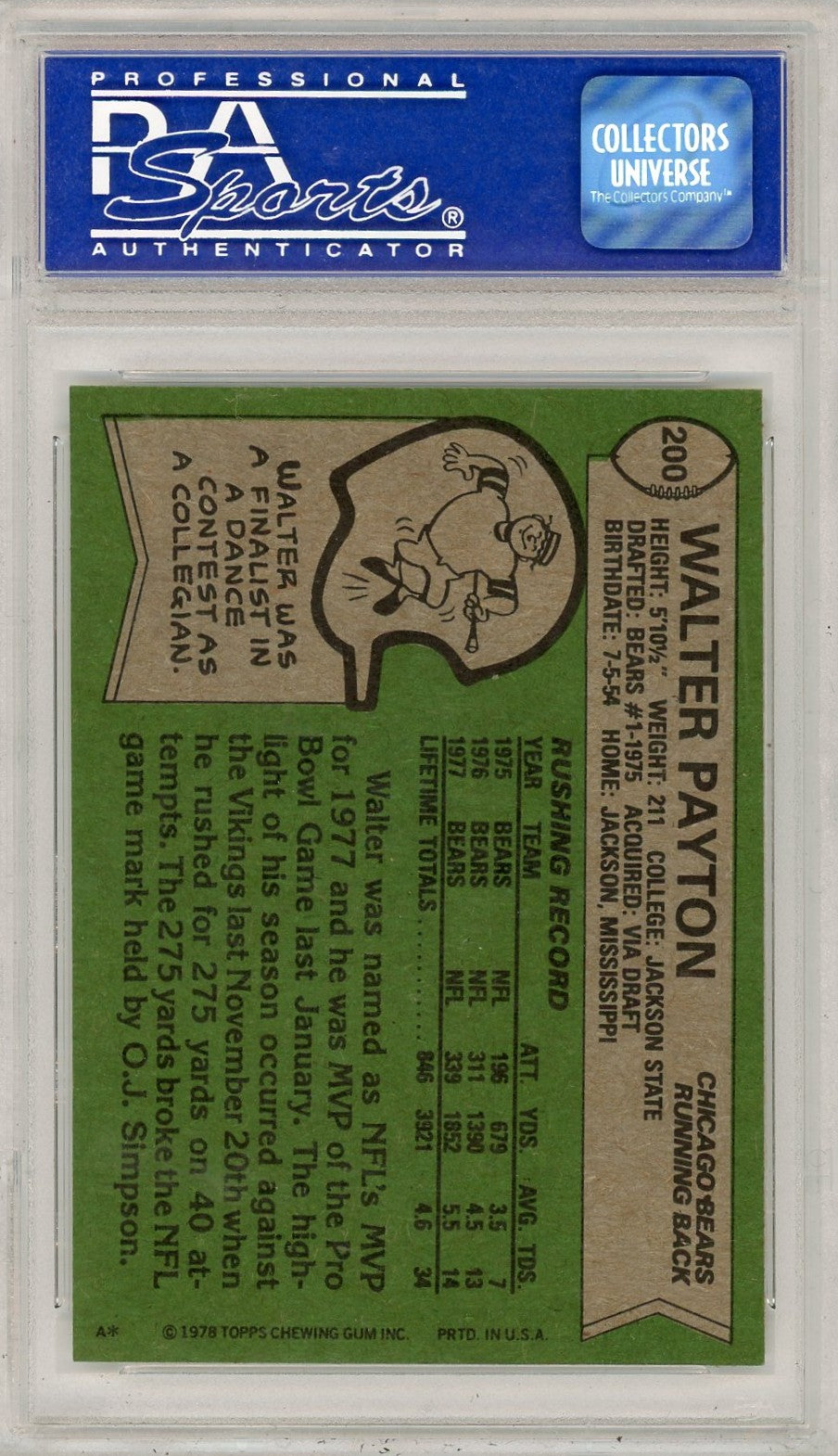 1978 Topps Walter Payton #200 All Pro PSA 9