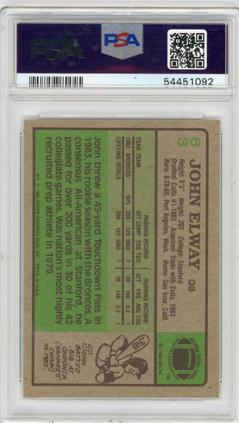 1984 Topps John Elway #63 PSA 9
