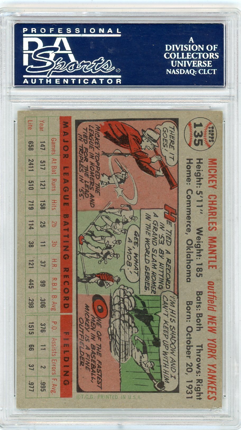 1956 Topps Mickey Mantle #135 Gray Back PSA 6