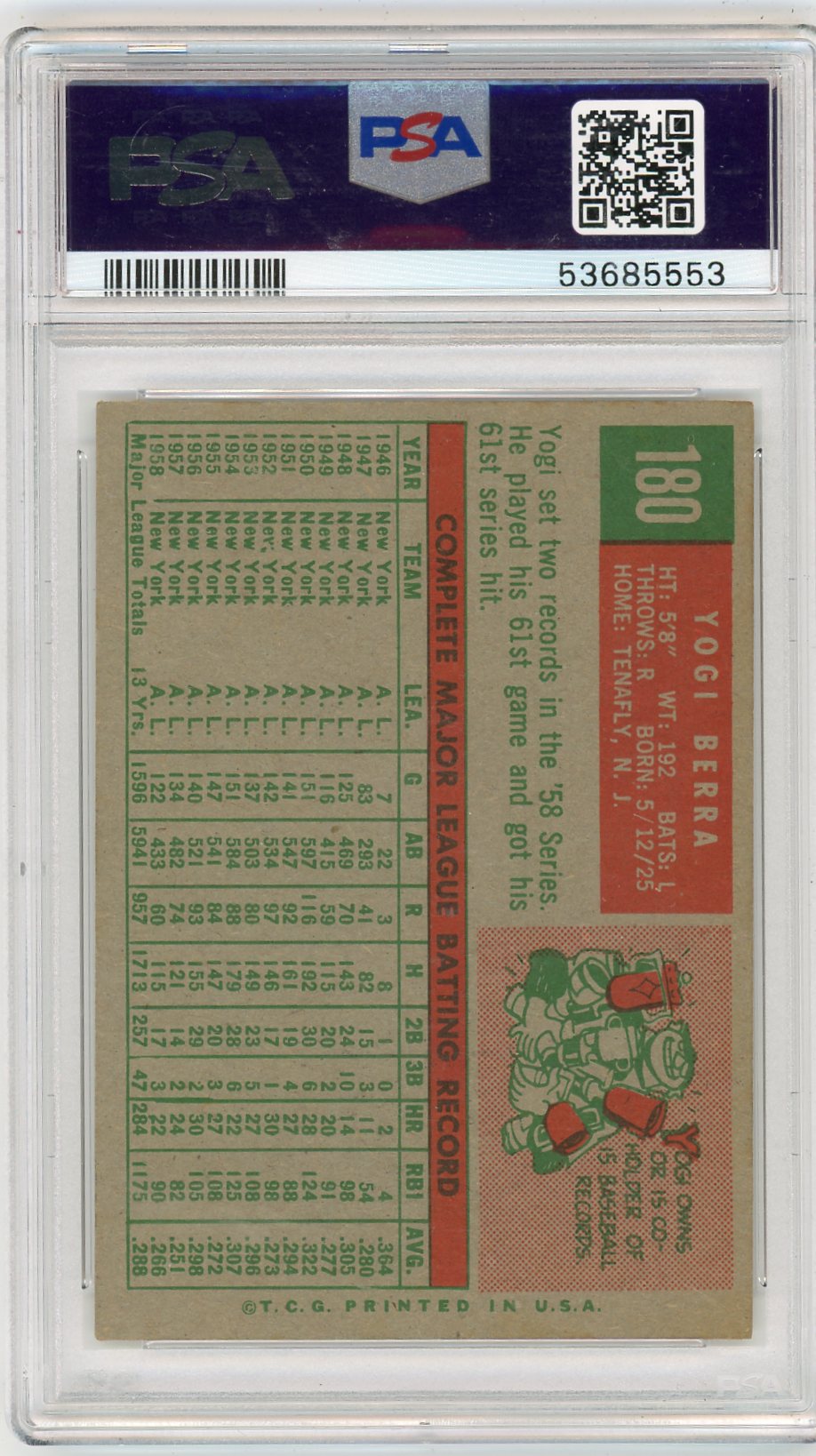 1959 Topps Yogi Berra #180 PSA 5