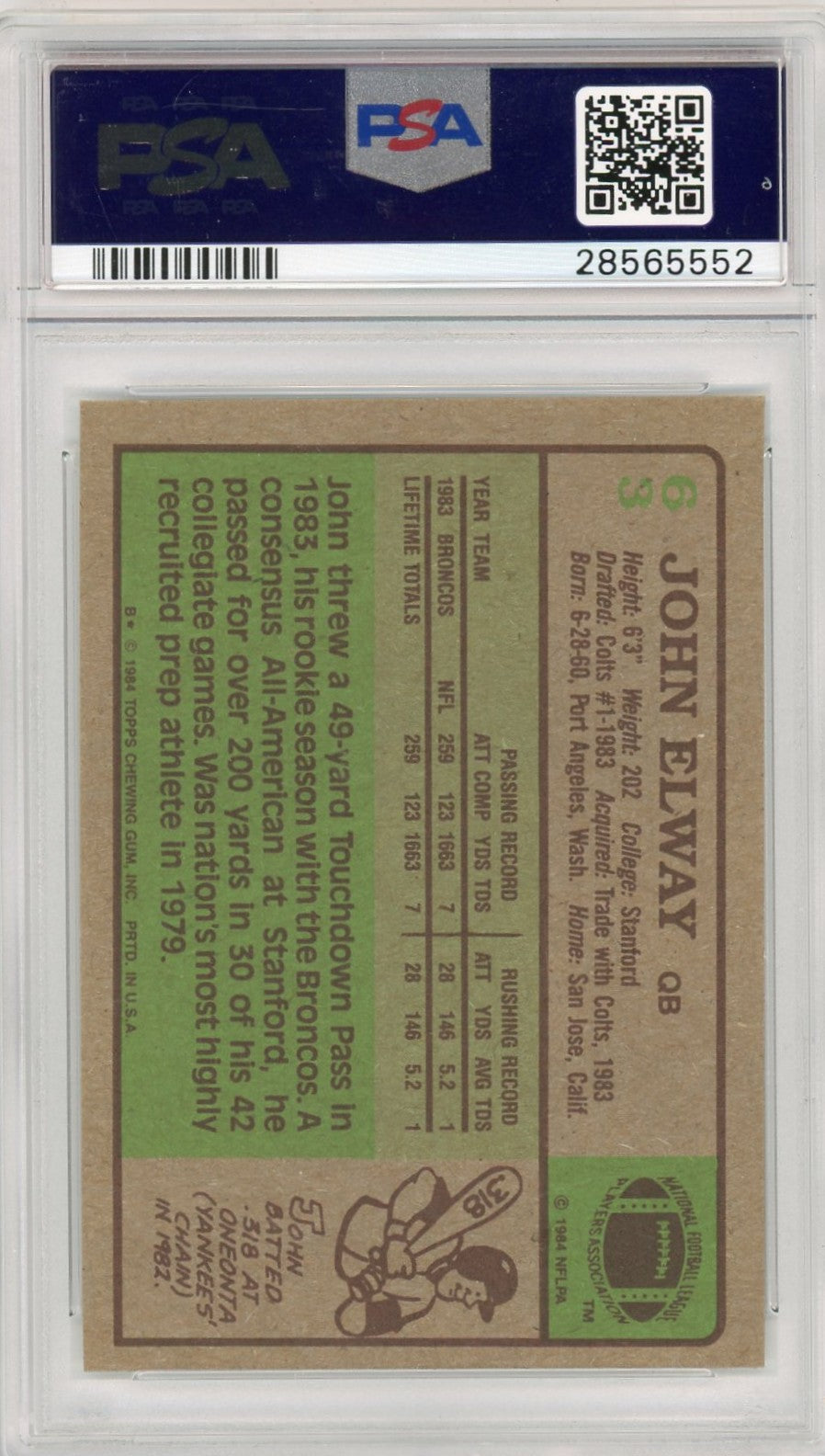1984 Topps John Elway #63 PSA 8