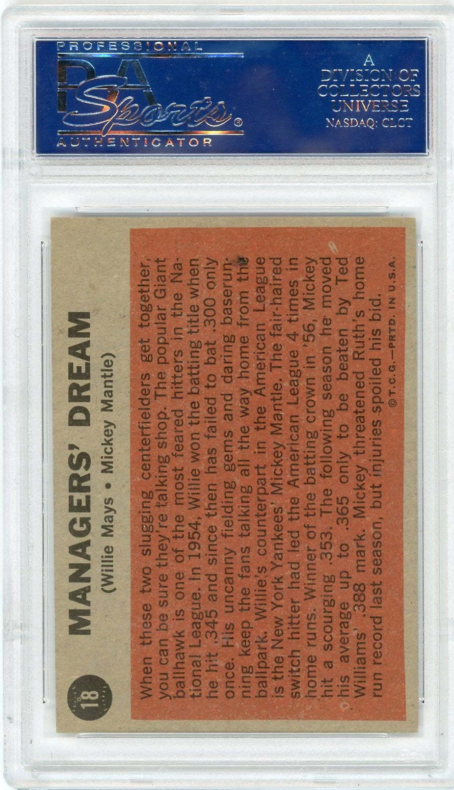 1962 Topps Managers' Dream #18 M. Mantle W. Mays PSA 7