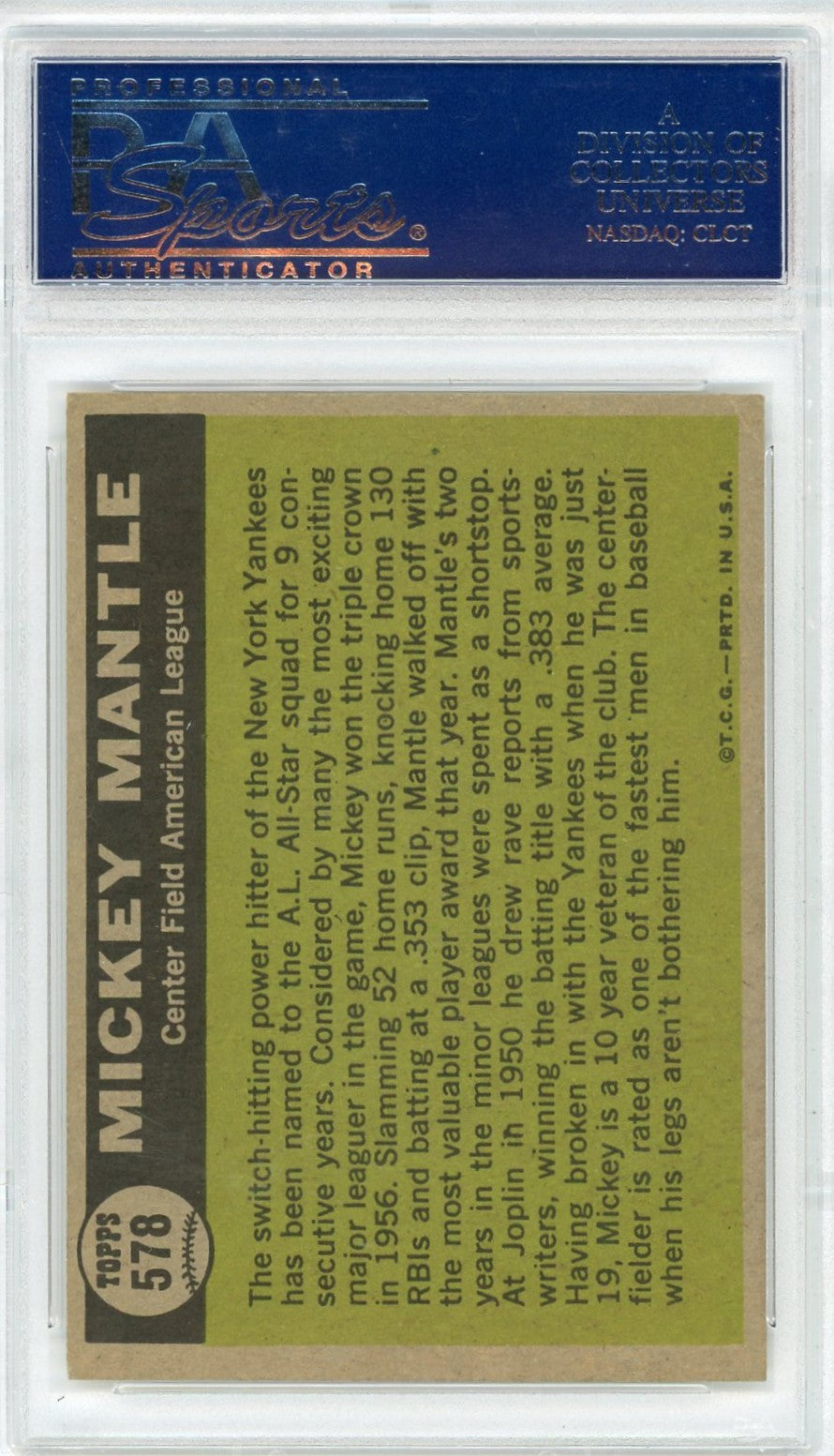 1961 Topps Mickey Mantle #578 All Star PSA 7