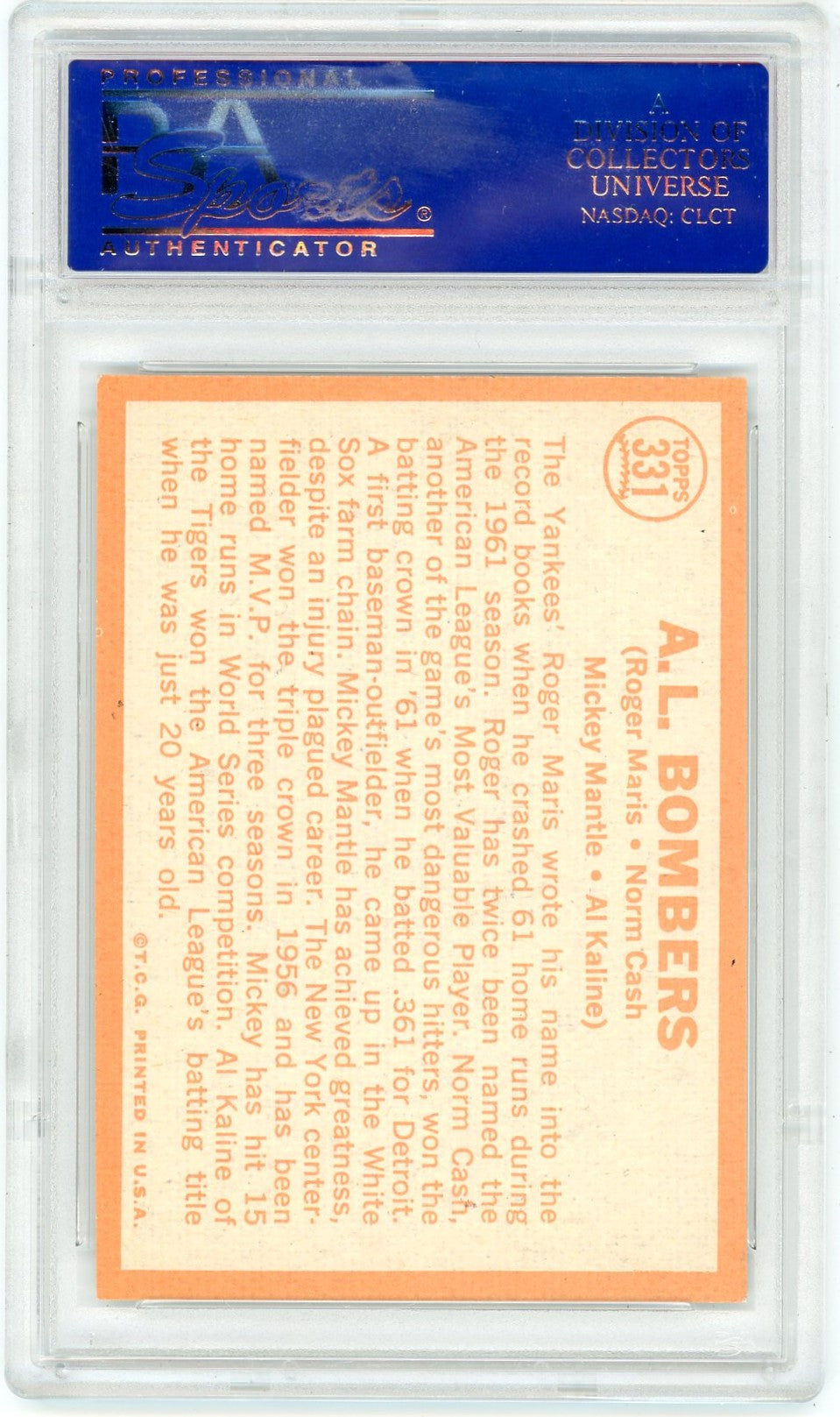 1964 Topps A. L. Bombers #331 Maris Cash Mantle Kaline PSA 8