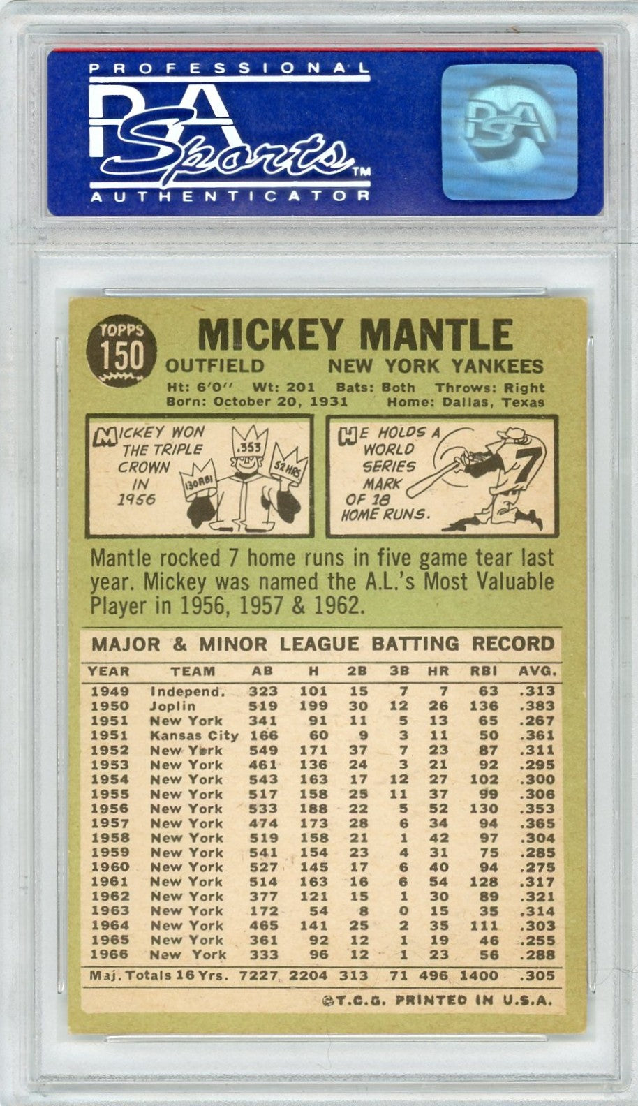 1967 Topps Mickey Mantle #150 PSA 7