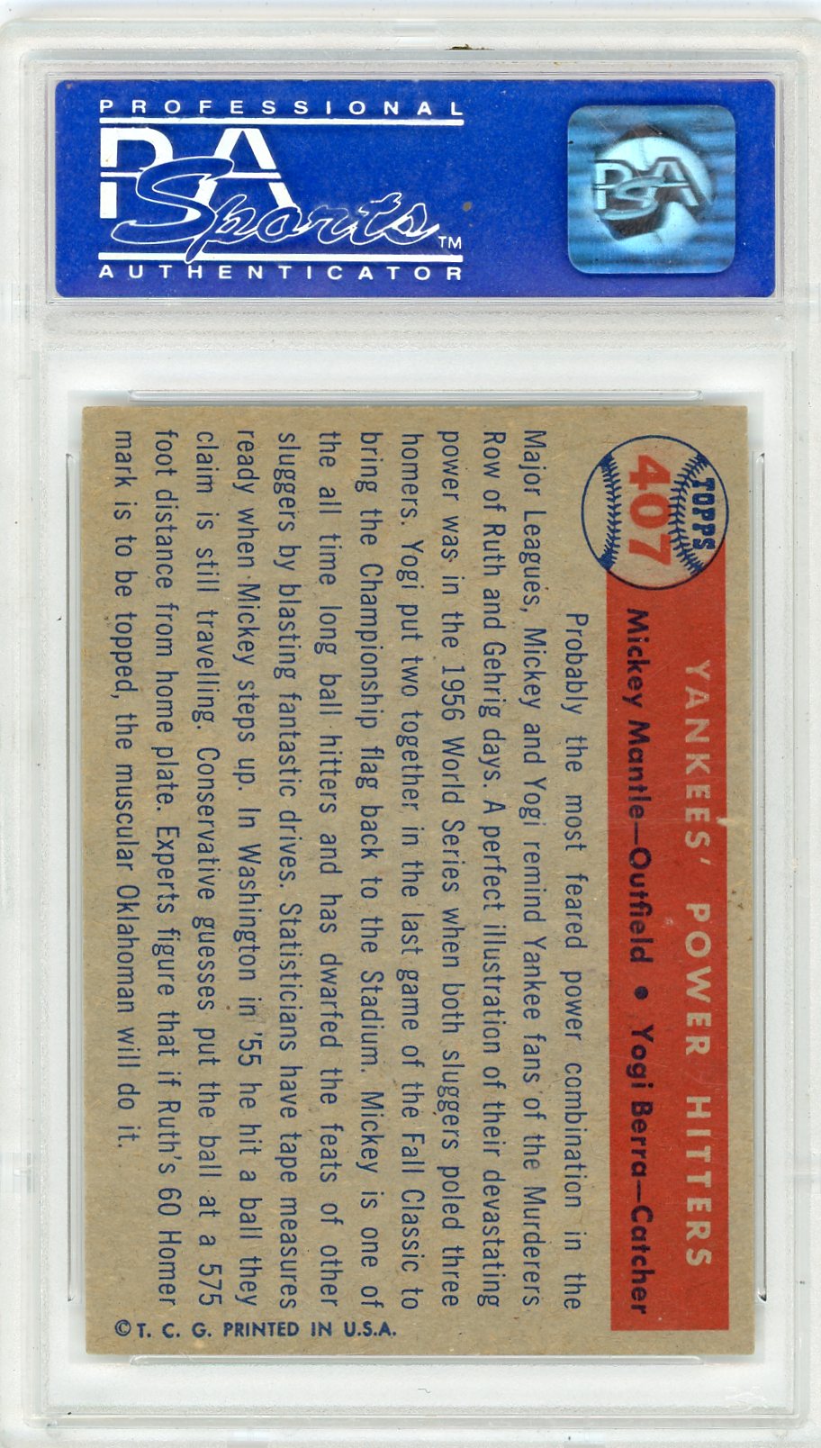 1957 Topps Berra Mantle #407 Yankees' Power Hitters PSA 7