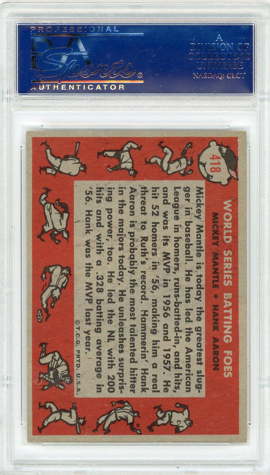 1958 Topps H. Aaron M. Mantle #418 W. S. Batting Foes PSA 7