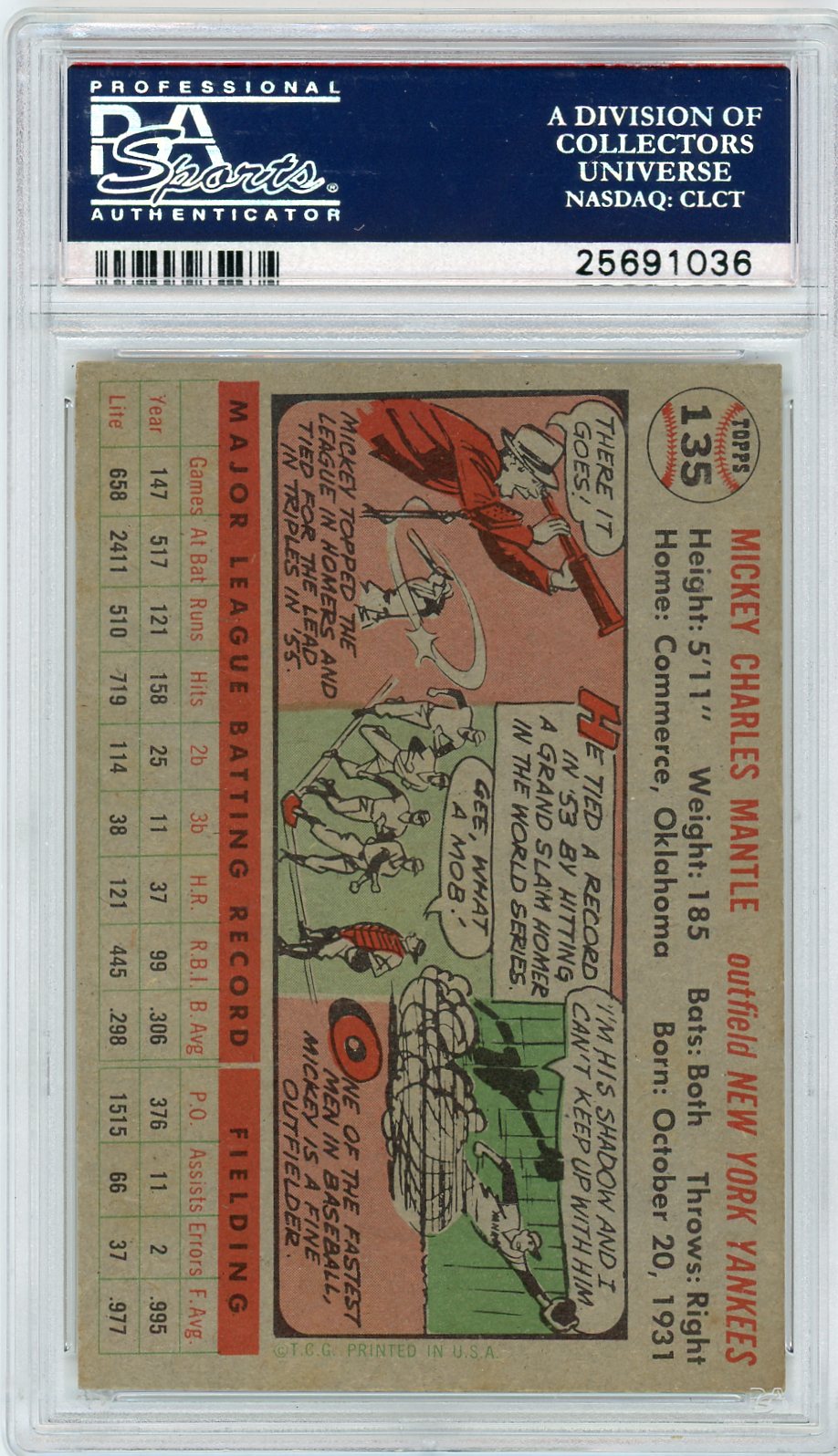 1956 Topps Mickey Mantle #135 Gray Back PSA 7
