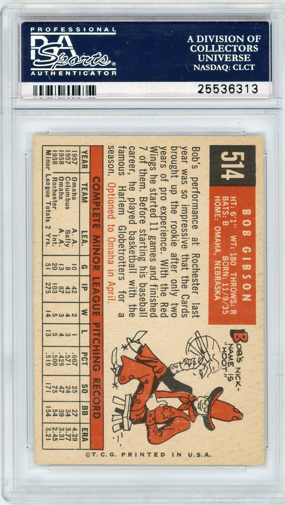 1959 Topps Bob Gibson #514 PSA 7