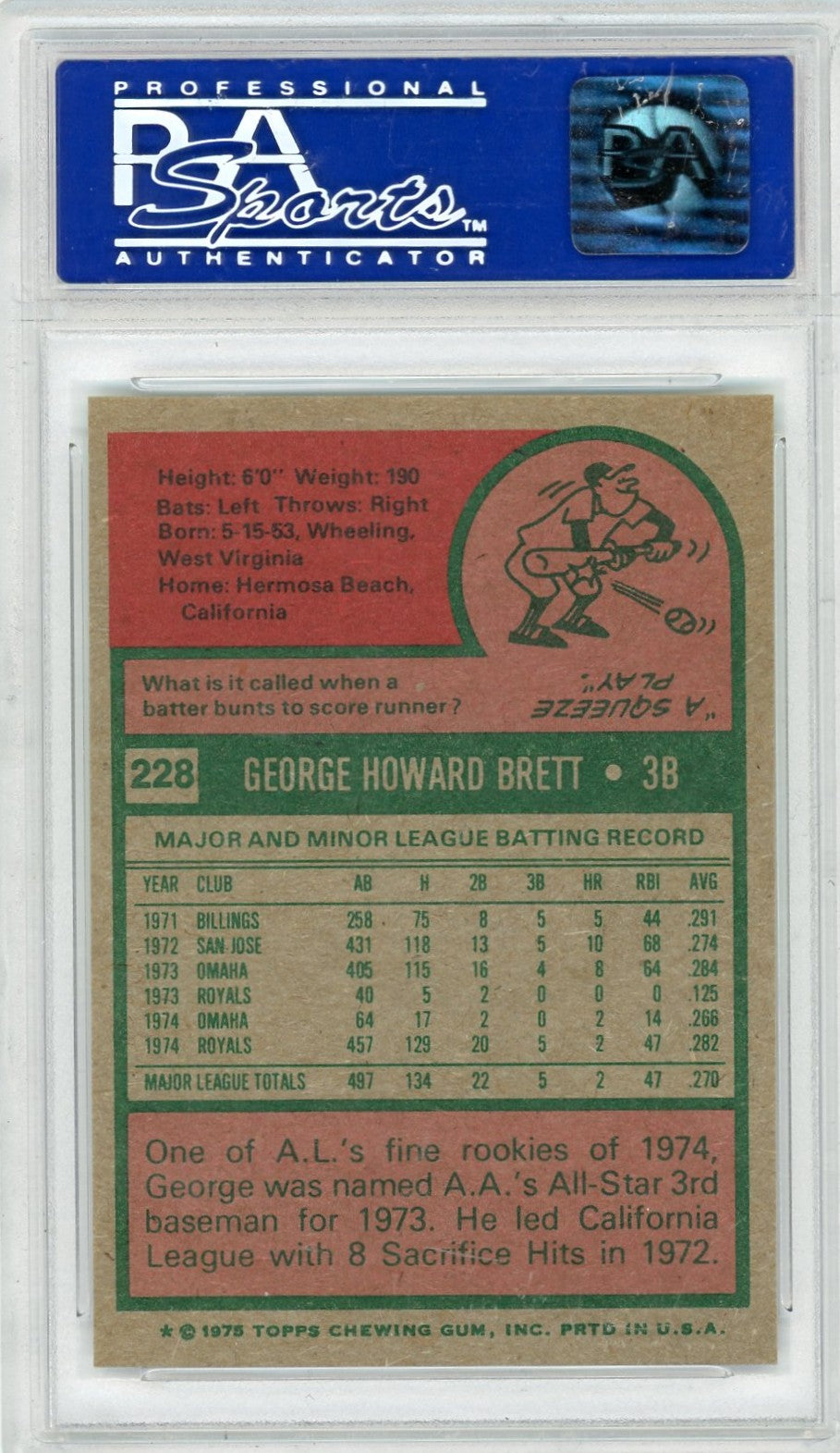 1975 Topps George Brett #228 PSA 9