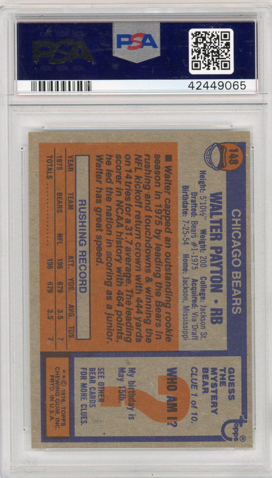 1976 Topps Walter Payton #148 PSA 7