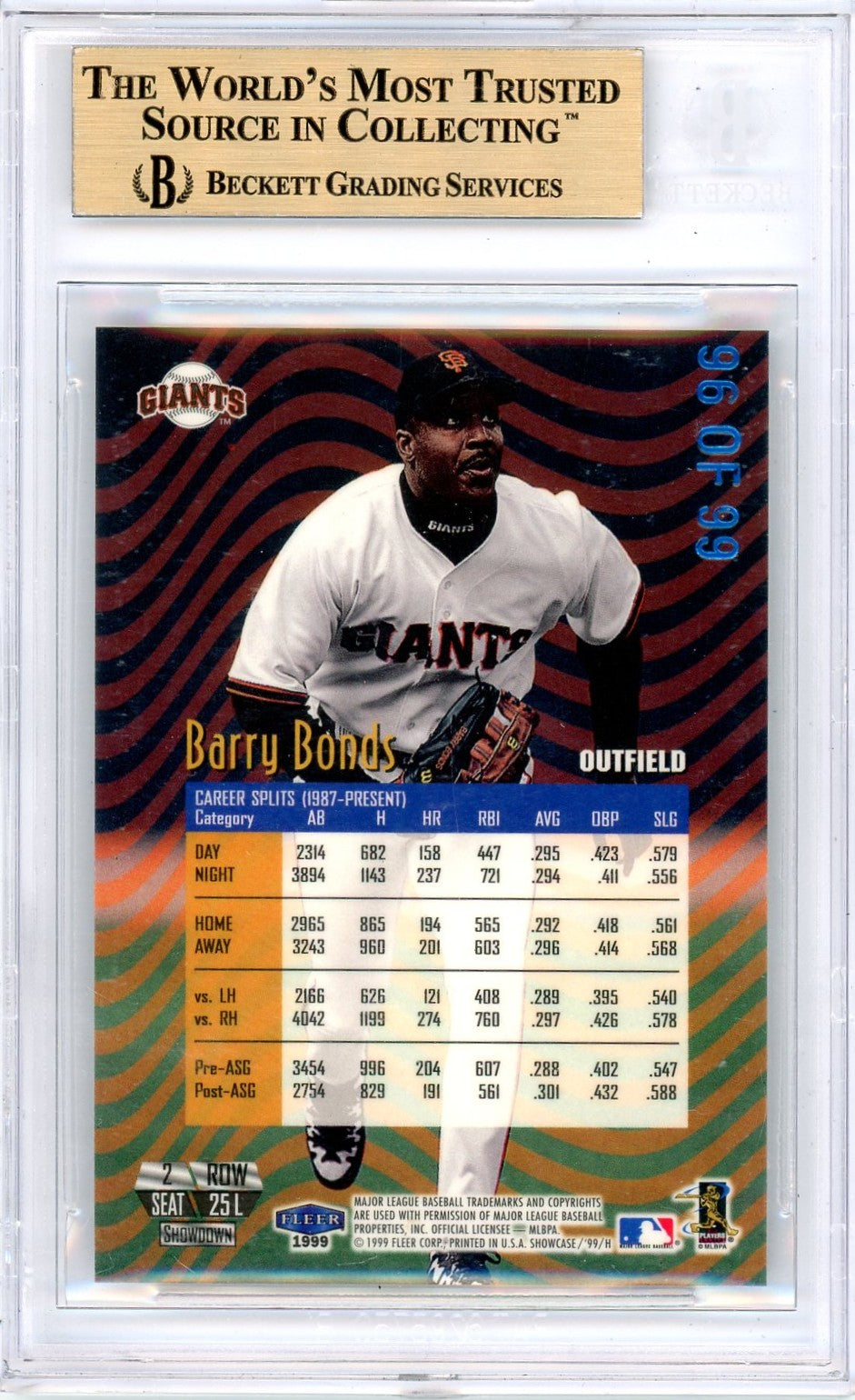 1999 Flair Showcase Legacy Collection Row 2 Barry Bonds #25 BGS 9.5