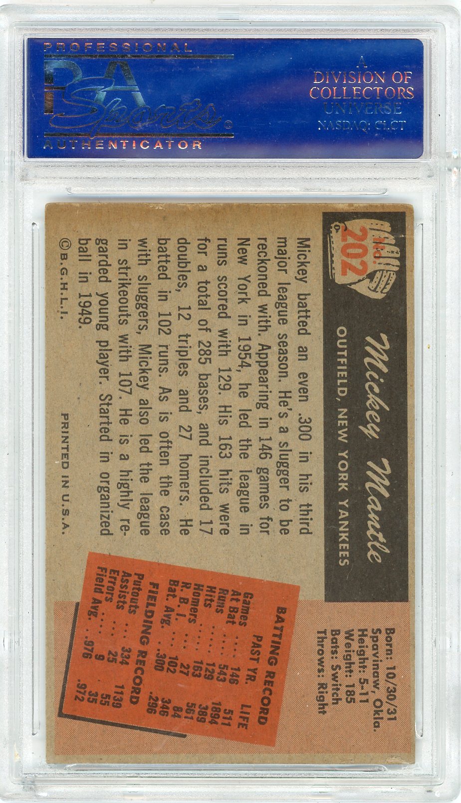 1955 Bowman Mickey Mantle #202 PSA 3