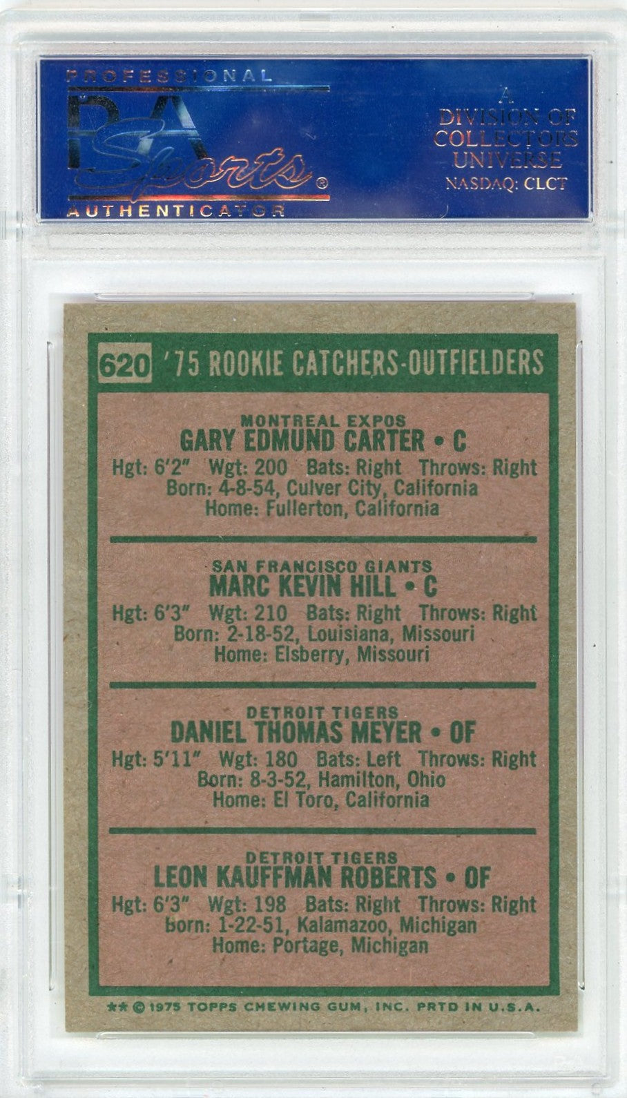 1975 Topps Rookie Catchers- #620 Outfielders PSA 7