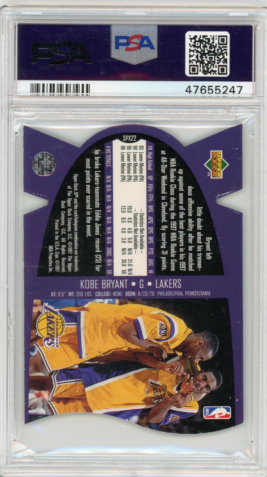 1997 SPX Die-Cut Kobe Bryant #22 Gold PSA 8