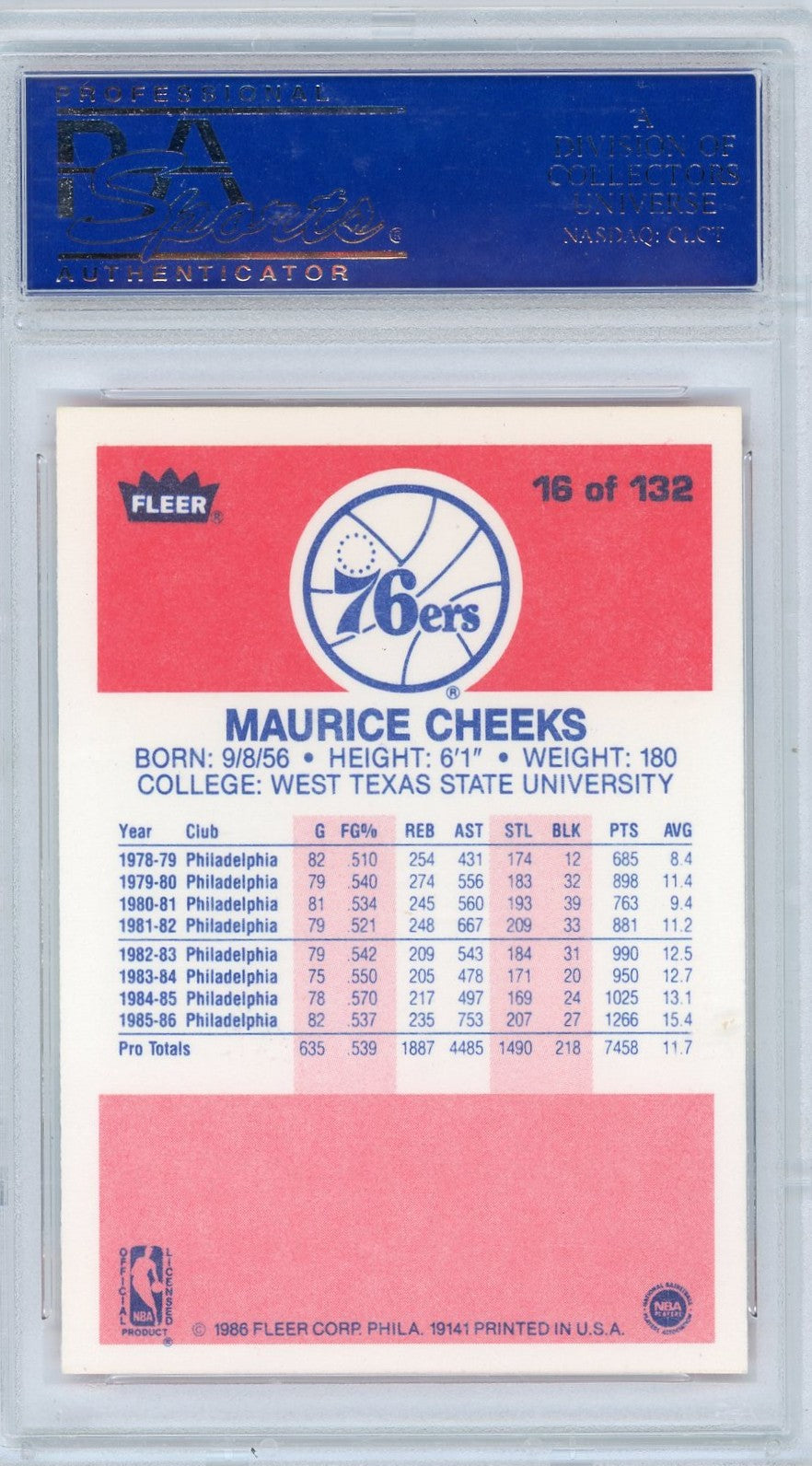 1986 Fleer Maurice Cheeks #16 PSA 10