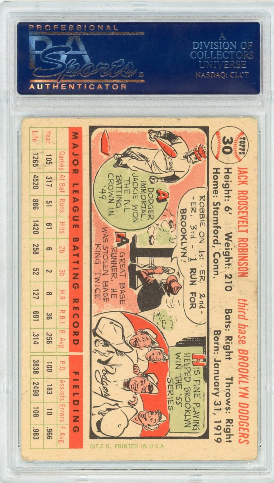 1956 Topps Jackie Robinson #30 White Back PSA 3